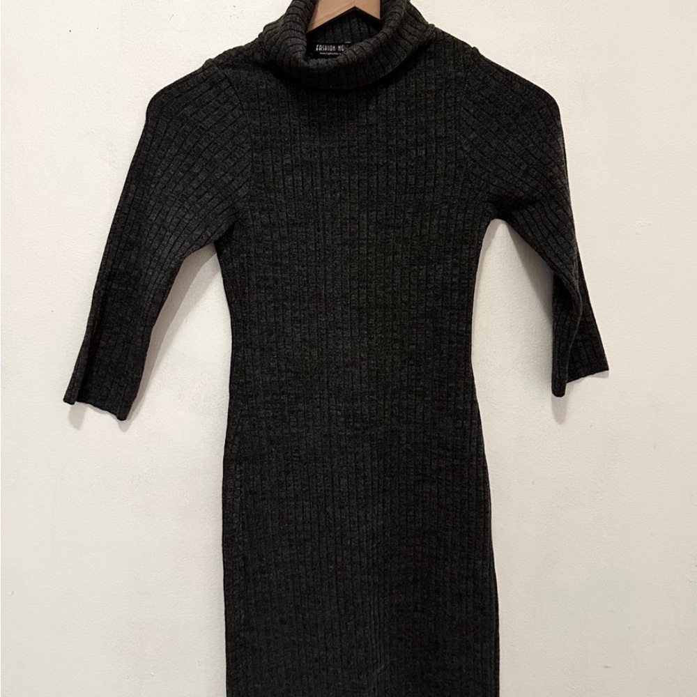 Fashion Nova Charcoal Ribbed Sweater Dress Size S